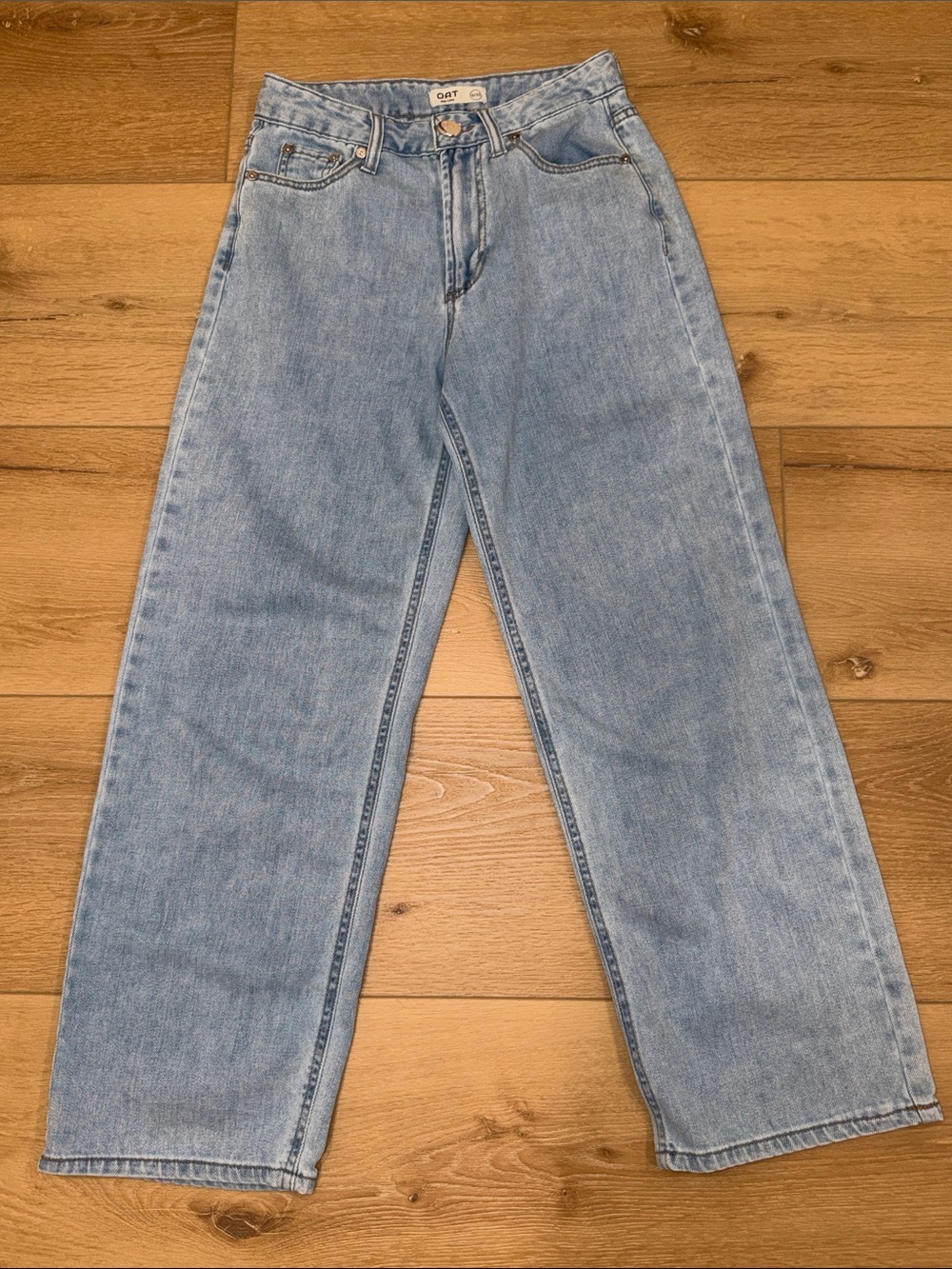 Oat Cloud Luxe Denim Light Wash High-Rise Wide Leg Straight Jeans